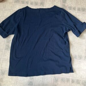 Lauren Ralph Lauren Boat Neck Short Sleeve Cuffed Tee Shirt Navy Blue